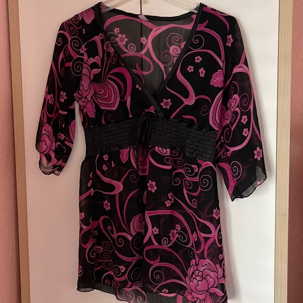 Pink and black blouse